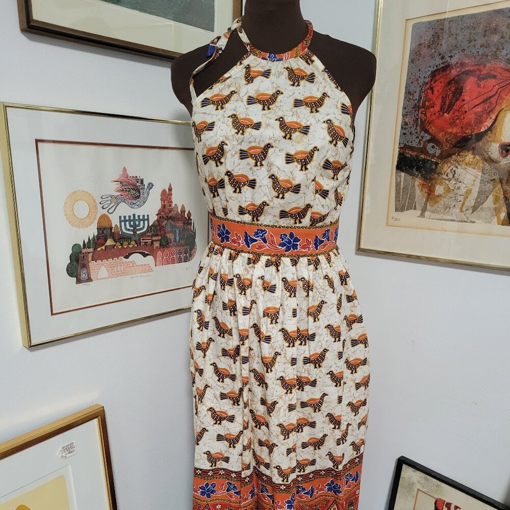 Vintage Neiman Marcus Africana Print Halter Top Maxi Sundress